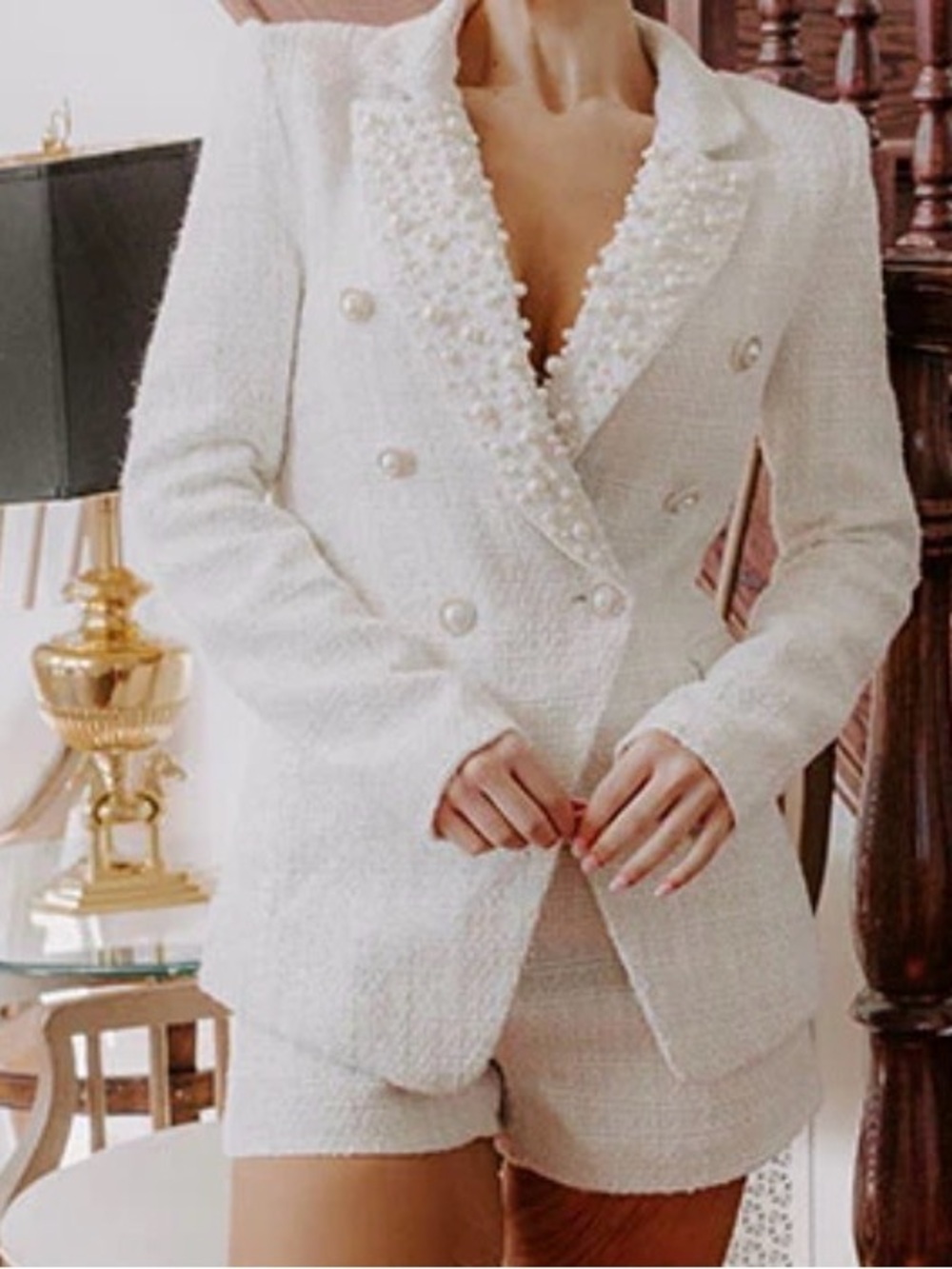 Pearl Embellished Tweed Blazer
